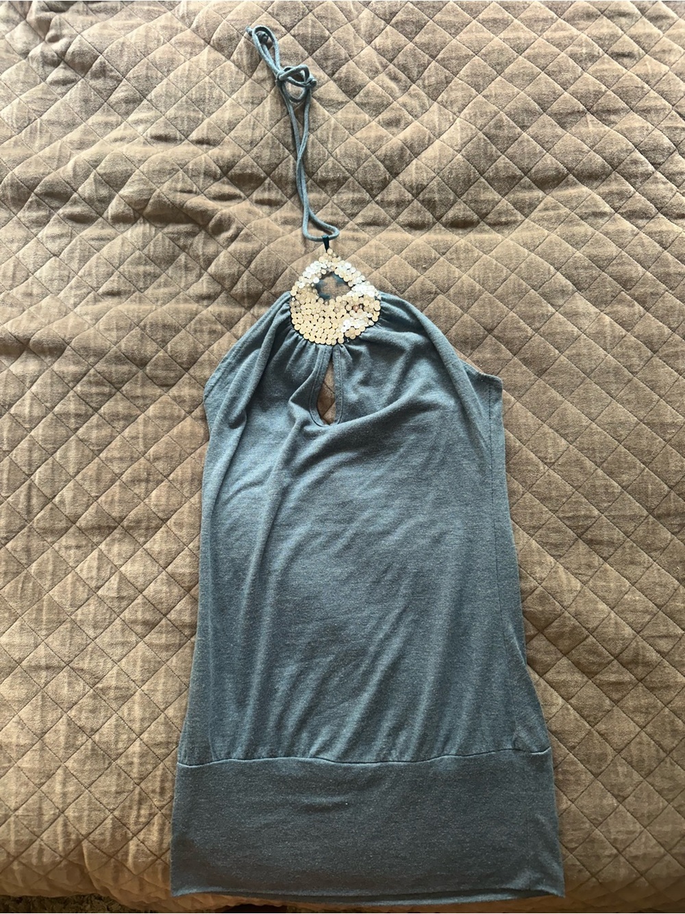 Va Va Voom Teal Halter Camisole with Sequin Embellishment